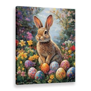 Imagem de CANLUNTE Impressão em tela para decoração de parede de coelhinho da Páscoa - Pintura de arte de ovos pintados florais, presente de festival de primavera para quarto de crianças (arte 3 cm x 71 cm sem