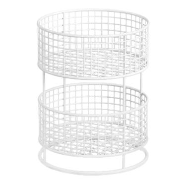 Imagem de DimyFew Cesta de armazenamento de arame de metal, cesta de frutas de cozinha, prateleira de ferro, organizador de para despensa e sala de estar, Branco