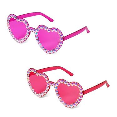 Imagem de 2 peças de óculos de sol sem aro em forma de coração, 0,5 cm de espessura, óculos de sol coração estilosos, grandes, strass, sem aro para mulheres, meninas, festas de aniversário (vermelho rosa