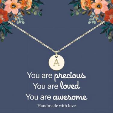 Imagem de Colares com inicial para mulheres, banhado a ouro, delicada, colar redondo, moeda, disco, pingente, joia personalizada, One Size, Metal, Sem Pedra Preciosa