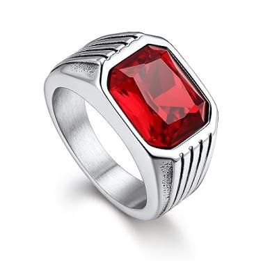 Imagem de Anel de sinete masculino tamanho 7-14 de aço inoxidável rubi/ônix preto/topázio azul/pedra verde para homens joia de zircônia cúbica, 14, Aço inoxidável, Sem pedra preciosa