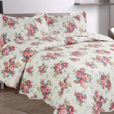Imagem de Kit Cobre Leito Colcha Mix King Estampado Dupla Face Floral 3 Peças - Maracris