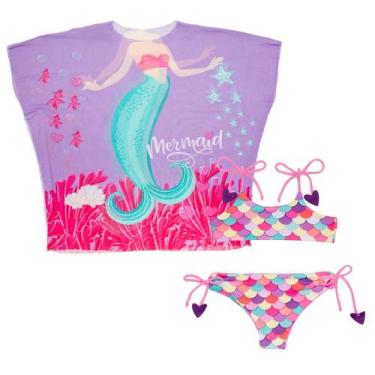 Imagem de Biquíni Dupla Face + Saída De Praia Kimono Tule Menina - Fofotinhos, S