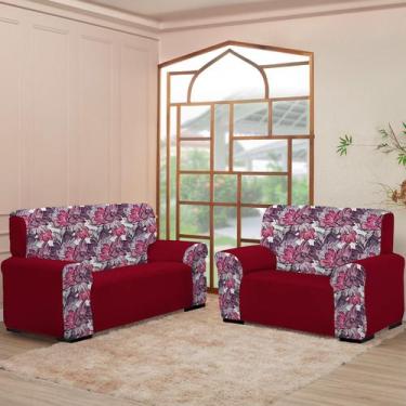 Imagem de Kit Capas para Sofá 2 e 3 Lugares  Coladinha Floral Mista  Proteção e 