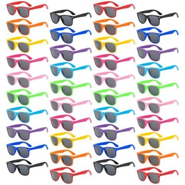 Imagem de Pacote com 40 óculos de sol estilo retrô a granel óculos clássicos atacado cores neon óculos femininos/masculinos lembrancinhas de festa