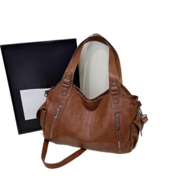 Imagem de Bolsa feminina de couro sintético macio de grande capacidade, bolsa de mão moderna com bolso com zíper, marrom café preto, Cor do café