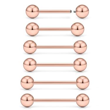 Imagem de Dyknasz Piercing de mamilo 16G, anéis de língua de aço cirúrgico com rosca interna, variedade de tamanhos, barra reta para mulheres e homens, 12 mm, 14 mm, 16 mm, comprimento da barra, ouro rosa