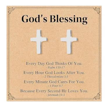 Imagem de Brincos de cruz para mulheres e homens, pequenos brincos de cruz com cartão, joias cristãs, presentes de Natal, Large, Aço inoxidável, Sem pedra preciosa