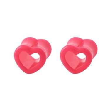 Imagem de NewZenro Brincos de alargador de orelha de acrílico oco duplo alargador alargador alargador brincos de alongamento para mulheres Love Piercing Body Fashion Y2K Jewerly for Her Bff (rosa, 0g (8 mm))