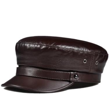 Imagem de Chapéu masculino feminino de couro genuíno unissex quente de inverno casual boné azul marinho boné de estudante marrom 55 56 cm