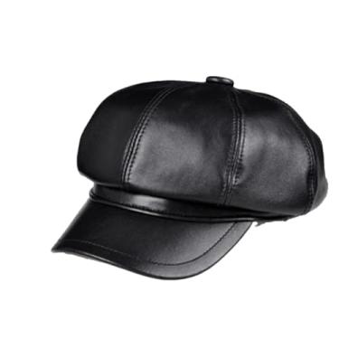 Imagem de Chapéus femininos de couro pintor masculino aba grande octogonal bonés de beisebol melancia casquete lazer, Preto, 57 58 cm