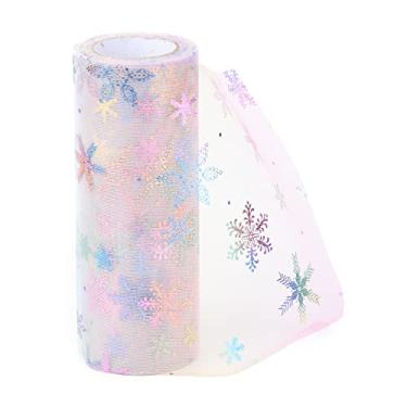 Imagem de Rolo de tule com glitter floco de neve com 2 rolos de 14 cm de tecido gradiente de organza com tela brilhante de Natal rolo de tule para decoração de festa de grinalda, 10 jardas/rolo