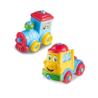 Imagem de Brinquedos Educativos para Crianças, Conjunto com Trem e Caminhão Coloridos, Material Atóxico, Rodas Giratórias, para Desenvolvimento Sensorial e Motor, a partir de 3 Anos, 2 Peças