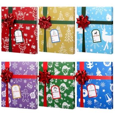 Imagem de Outus 6 peças de porta-cartões de presente de Natal com laços e etiquetas, cartões de presente de Natal, caixas de presente, mini caixas de lembrancinhas para férias, decoração de festa de aniversário