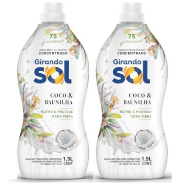 Imagem de Kit 2 Unidades Girando Sol Amaciante Concentrado Coco E Baunilha 1,5L Amaciante De Roupas Concentrado Branco Nutre E Protege Cada Fibra Rende 150 Lavagens