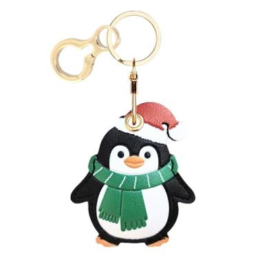 Imagem de Capa de couro compatível com AirTag, linda capa protetora com chaveiro, rastreador GPS antiarranhões para chaves, bolsa, animais de estimação (verde pinguim)