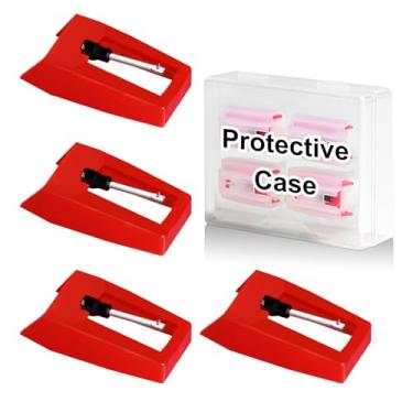 Imagem de Agulha para toca-discos de 4 peças, caneta giratória JUKFITA Ruby para a maioria dos tocadores de vinil Victrola Crosley LP ION, vermelho