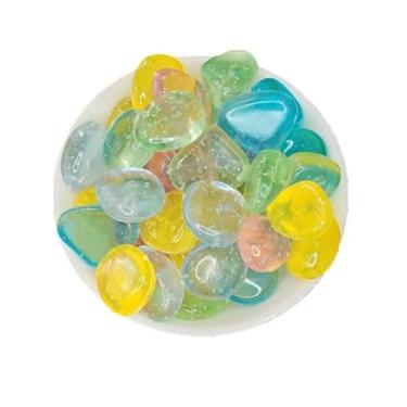 Imagem de 100 peças de pedras brilhantes reutilizáveis para caminhos de jardim - seixos luminosos feitos à mão com brilho de longa duração, pavimento decorativo ao ar livre