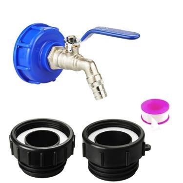 Imagem de TMOK 275-330 galões IBC adaptador de tanque, 3 tamanhos, 6.2 cm finos, 5.1 cm e rosca grossa de 5.1 cm com torneira de mangueira de latão de 3/10.2 cm conector de mangueira de jardim