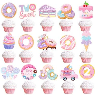 Imagem de Donut 2nd Cupcake Toppers Two Sweet Birthday Cupcake Toppers for Baby Girl, Doughnut Happy 2nd Birthday Cake Decor