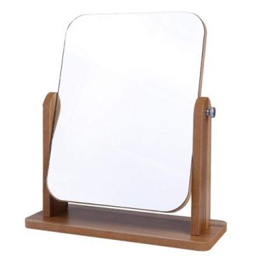 Imagem de Espelho de maquilhagem de mesa HEALLILY com moldura de madeira cinza 2