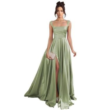 Imagem de Vestido de baile Stylefun Sage Long 2025 Satin A Line com fenda