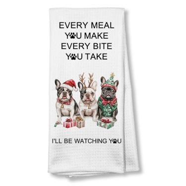 Imagem de ZNGFON Toalhas de cozinha engraçadas de inverno buldogue de Natal 40,6 x 61,4 cm, presentes de inverno para amantes de buldogue francês, todas as refeições que você fizer de inverno, buldogue francês