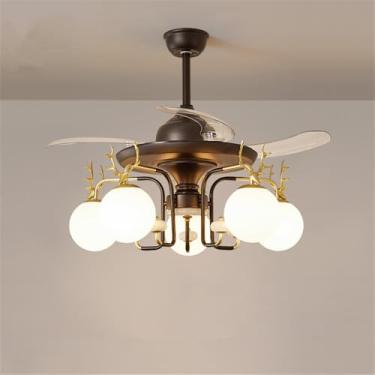 Imagem de Ventilador de teto moderno e discreto com luz LED para sala de estar, restaurante, quarto, escritório, casa de campo ou hotel, com controle remoto (5 lâmpadas, 1 unidade).