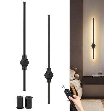 Imagem de BEMOKURI Conjunto de 2 arandelas de parede operadas por bateria, 2 compartimentos de bateria extra removíveis incluídos, luz de parede sem fio regulável 3000K-6500K com controle remoto, para quarto,