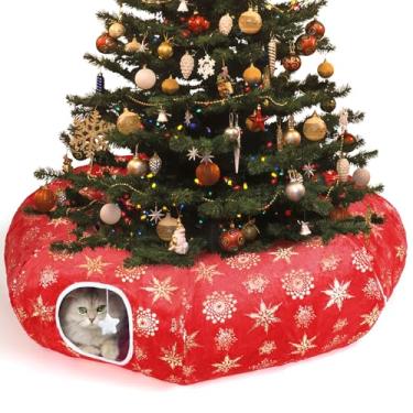 Imagem de Zuqqony Cama de túnel de gato para gatos internos, saias de árvore de Natal GG, laváveis, quentes, macias, túnel de rosquinha para gatos, multifuncional, brinquedos interativos para gatos para