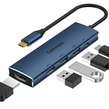 Imagem de Hub USB C, divisor USB C 5 em 1, adaptador Thunderbolt 3 Hub para HDMI 4K para MacBook, 3 portas USB, carregador PD de 100 W, escolha dongle tipo C compatível com MacBook, mais (azul profundo)