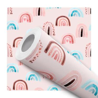 Imagem de Papel de Parede Adesivo Arco Íris Fundo Rosa Bebê Infantil Delicado Fo
