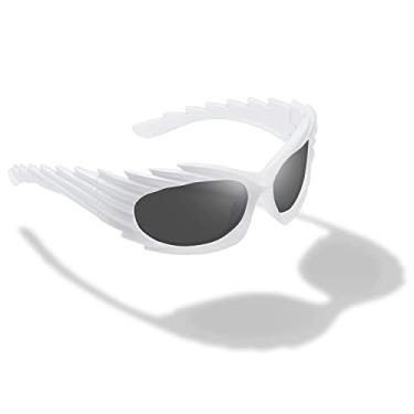 Imagem de Óculos de sol feminino masculino Swift oval moderno futurista esportivo óculos de sol Y2K, Branco/Cinza