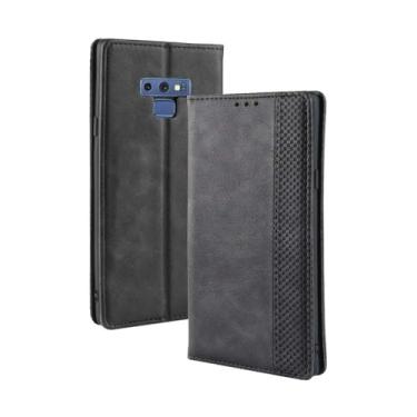 Imagem de Capa para Samsung Galaxy NOTE 9,Retro Flip magnético,Caso de telefone de couro PU,Design de carteira com 3 slots de cartão e 1 clipe de dinheiro -Black
