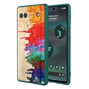 Imagem de OEURVQO Capa artística para Google 6A, capa de silicone líquido de toque macio com forro fofo, compatível com carregamento sem fio, capa protetora para Google Pixel 6A, aquarela verde