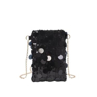 Imagem de Bolsa de ombro com glitter, bolsa transversal reversível de lantejoulas, para mulheres, vestido de noite, tamanho médio, Preto, Mini