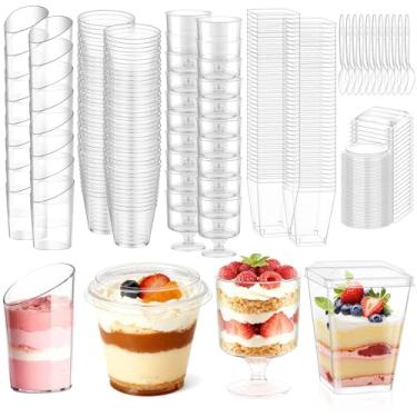 Imagem de mwellewm Copos de sobremesa com colheres de 142 g Mini copo de plástico transparente de parfait de sobremesa para festa, pequeno copo redondo, taça, vinho, descartável, frutas, sorvete, mousse, pudim