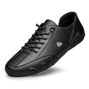 Imagem de OJPO Tênis de condução masculino casual, sem cadarço, moderno, confortável, feito à mão, Chukka, vestido casual, Preto, 45