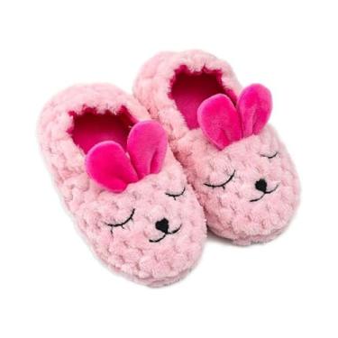 Imagem de Pantufas infantis para meninos e meninas, fofas, quentes, para casa, animais caprichosos, laváveis, rosa, 11-12 Little Kid