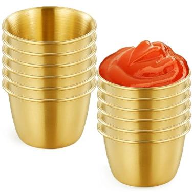 Imagem de Pacote com 12 copos de molho de ramekin de aço inoxidável – Copos de condimento redondos espessos de 60 g para aperitivo, sushi, casa, festa, restaurante (ouro)