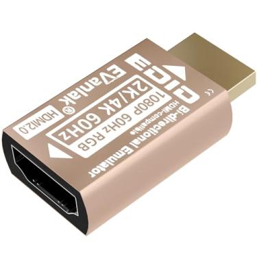Imagem de EVanlak Adaptador de emulador HDMI EDID, plugue fictício, display virtual, fantasma, HDMI, passthrough 1080p @60Hz para 4K@60Hz, bidirecional, dourado - 1 pacote