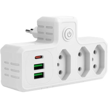 Imagem de Benjamim Adaptador Universal com USB + Tipo C Turbo | Filtro de Linha | Tomada Extra | Carregamento Rápido | Solução Anti-Sobrecarga