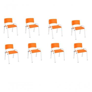 Imagem de Kit 8 Cadeiras Infantil Iso, Escola, Base Branco- Laranja