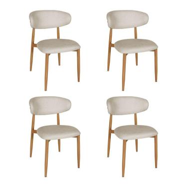 Imagem de Kit 4 Cadeiras De Jantar Lucy Estrutura Aço Carbono Laminado Natural Com Estofado Linho Cru