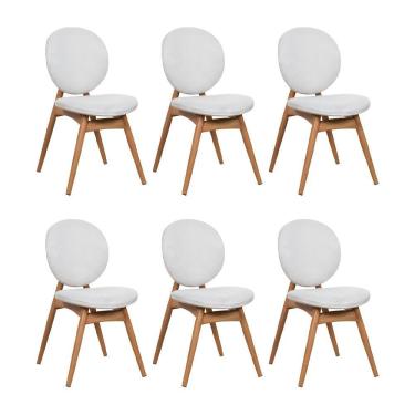 Imagem de Kit 6 Cadeiras De Jantar Lotus Estrutura Aço Carbono Laminado Natural Com Estofado Linho Cru