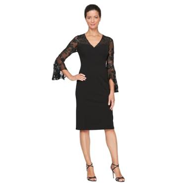 Imagem de Alex Evenings Vestido feminino curto para coquetel com detalhe de ilusão enfeitado, convidada de casamento (tamanho pequeno e regular), Renda preta, 44