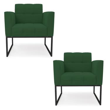 Imagem de Kit 2 Poltronas Elisa Veludo Verde Base Metálica Industrial Preto D03 - D'Rossi