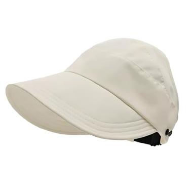 Imagem de Chapéus femininos, viseira bege dobrável com proteção solar, cauda de cavalo de aba larga