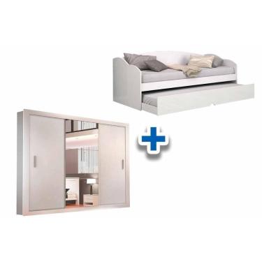 Imagem de Cama Sofá Funny Ii C/ Auxiliar + 2 Colchões Orthocrin + Guarda Roupa Veneza Branco