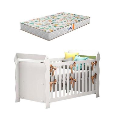 Imagem de Berço Americano Lara Branco Brilho Com Colchão Gazin – Carolina